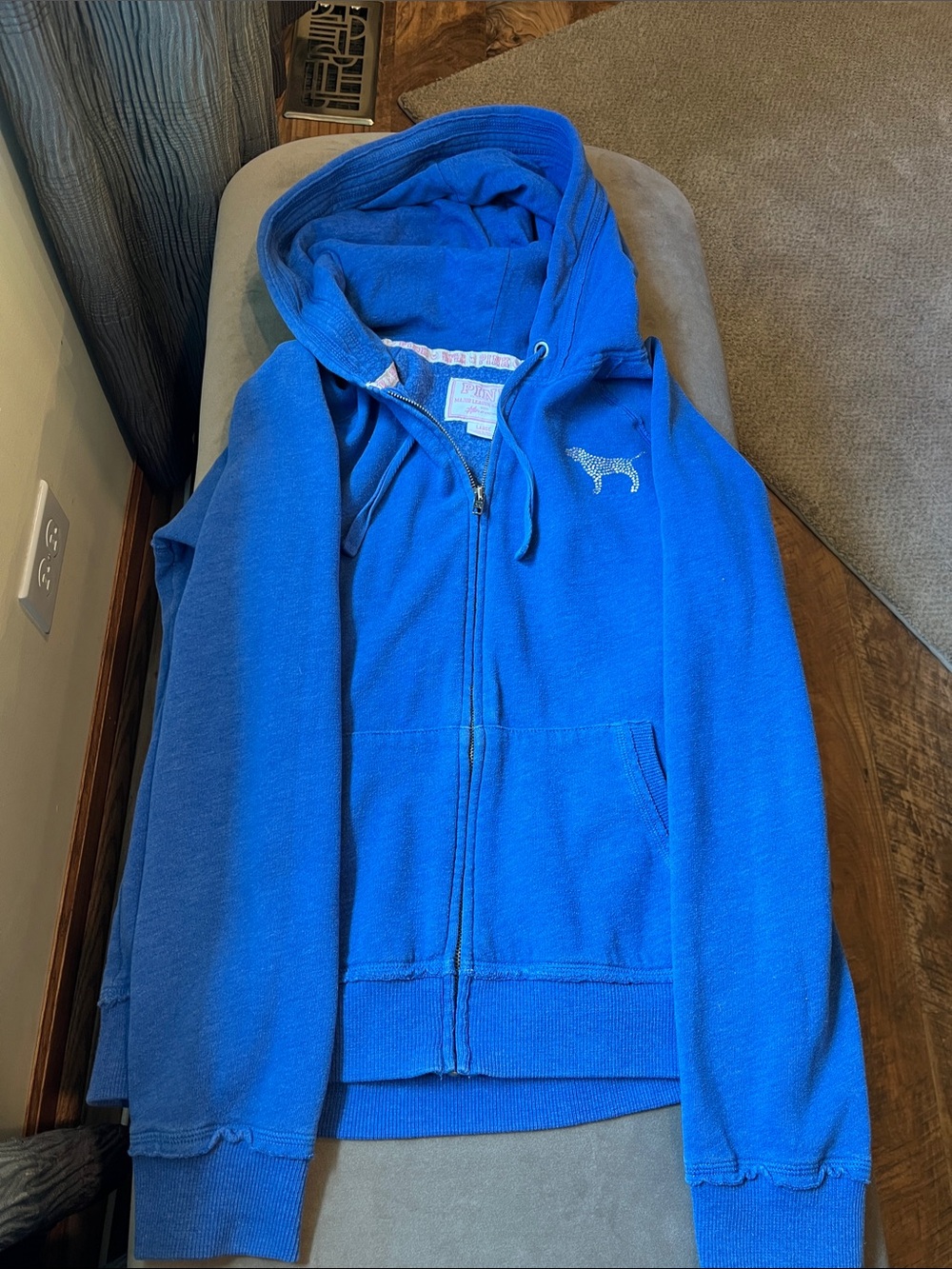 PINK Victoria's Secret Blue Zip-Up Hoodie with Chicago Cubs/Dog Logo